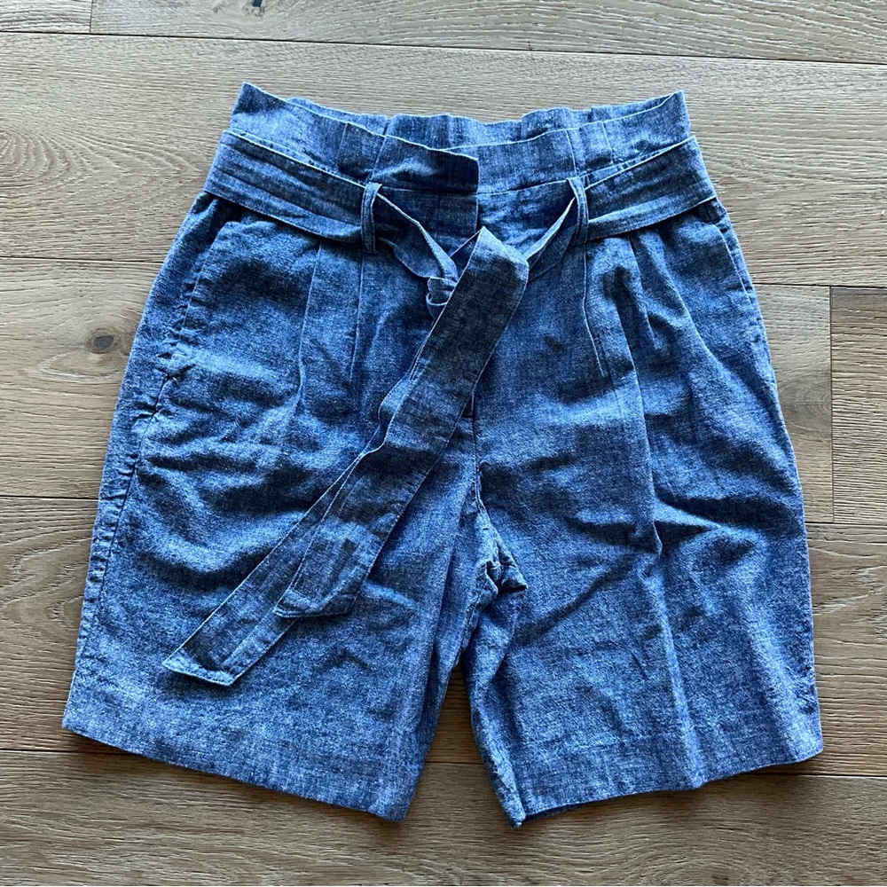Boden Women's Denim-Style Tie Waist Shorts in Blue